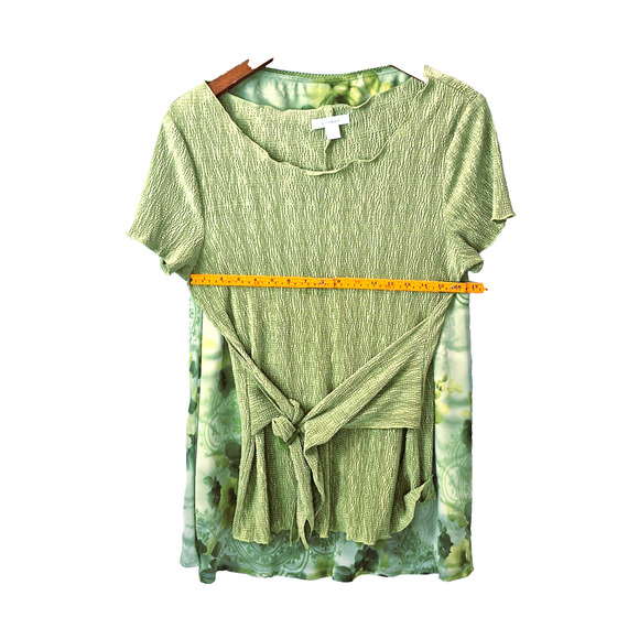 Women’s Green Tie Front Top & Floral Midi Skirt Set L Boho Cottagecore - Picture 12 of 15